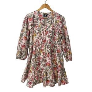 Madison Mathews Women’s  Mini Dress Large Cotton Modern Blues Cotagecore